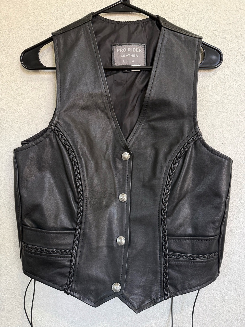 Pro Rider Women’s Black Genuine Leather Motorcycle Biker Vest Lace Up Size S-M - Picture 2 of 12